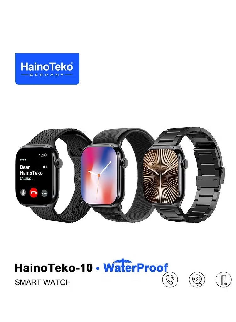 Haino Teko Waterproof Smart Watch with AMOLED Display, Social App Integration, Health & Fitness Tracking, Touch Screen Smart Wearable with 3 Pair Replaceable Straps for Men and Women – Black - Image 1